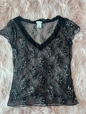 Old Navy Black Sheer Lace V-Neck Camisole Large